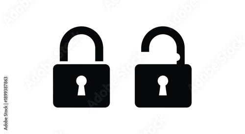 Two black padlock icons one locked and one unlocked
