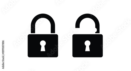 Two black lock icons one locked and one unlocked displayed side by side