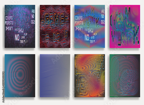 Glitch distorted geometric backgrounds . Modern art design . Noise destroyed glitched poster . Trendy defect error background with speed lines . Glitched artwork .Hologram effect .vector
