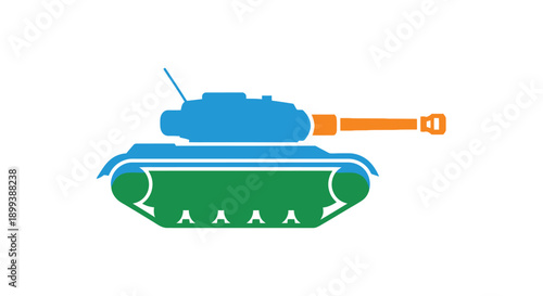 Stylized illustration of a blue and green tank with a long barrel