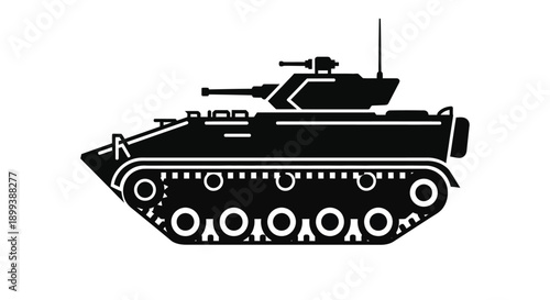 Black silhouette of a military tank with a long gun barrel