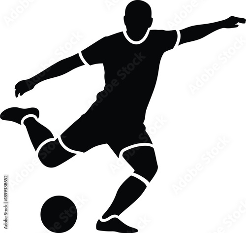 Soccer player kicking ball silhouette sports vector illustration