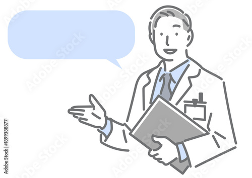 身振りを交えて説明する男性医師　シンプルでお洒落な線画イラスト