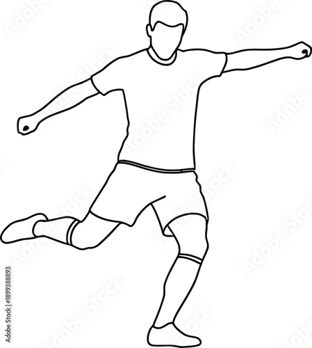 Minimalist line art illustration of a soccer player kicking a ball in action