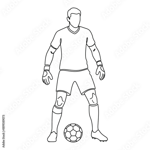 Soccer goalkeeper standing with ball minimalist line art illustration