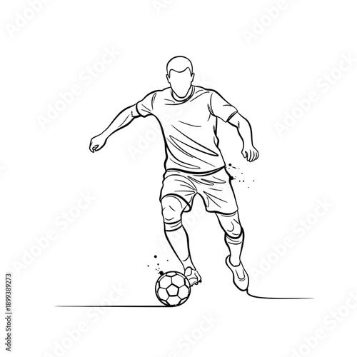 Soccer player dribbling ball sketch line art illustration