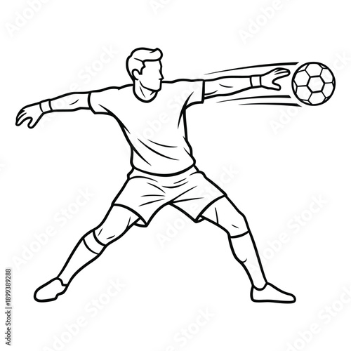 Goalkeeper making a diving save soccer line art illustration