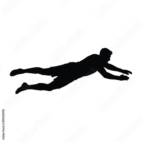 silhouette of soccer goalkeeper diving to save ball isolated on white background