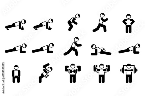 Home Fitness Workout Poses Vector Icon Sheet Simple Minimal Design