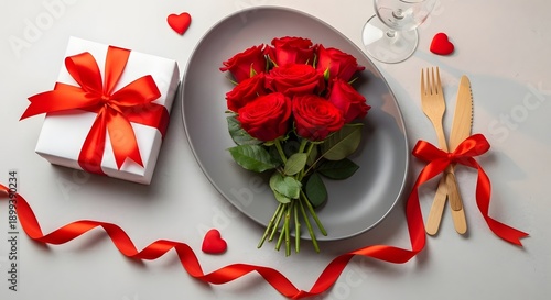 Wallpaper Mural Romantic valentine's day setup with red roses and gift Torontodigital.ca