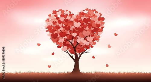 Wallpaper Mural Heart shaped tree with red leaves and falling petals Torontodigital.ca