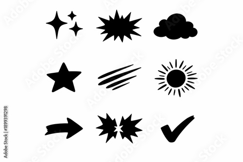 Collection of basic black and white graphic symbols and shapes