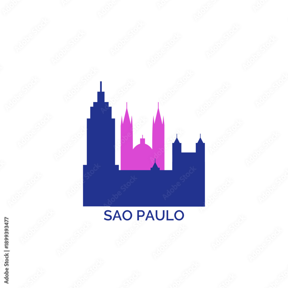Naklejka premium Sao Paulo cityscape, skyline, panoramic vector logo, icon, clipart. Brazil city emblem contour with landmarks and buildings silhouettes