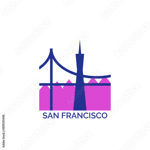 San Francisco cityscape, skyline, panoramic vector logo, icon, clipart. USA California city emblem contour with landmarks and buildings silhouettes