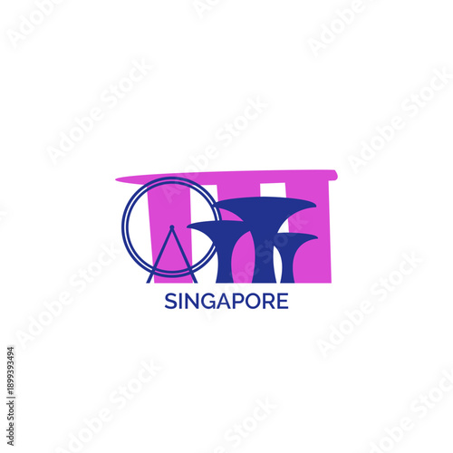 Singapore cityscape, skyline, panoramic vector logo, icon, clipart. City emblem contour with landmarks and buildings silhouettes