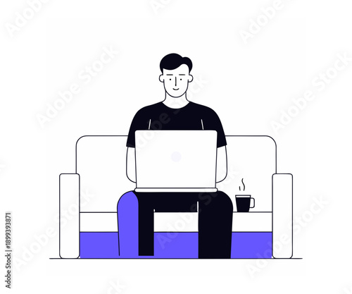 Man working on laptop flat vector illustration