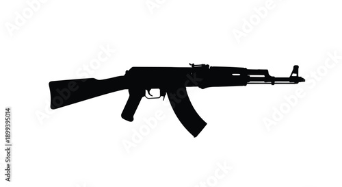 Silhouette of an ak 47 assault rifle against a white background