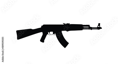 Silhouette of an ak 47 assault rifle against a white background