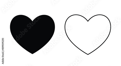 Two hearts a solid black shape and a simple black outline