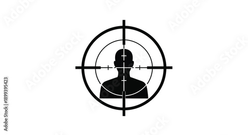 A silhouetted human figure centered within a black crosshair target