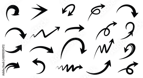 Collection of diverse black arrows pointing in various directions