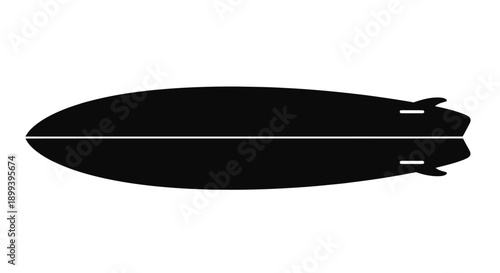Black silhouette of a surfboard with two fins on a white background
