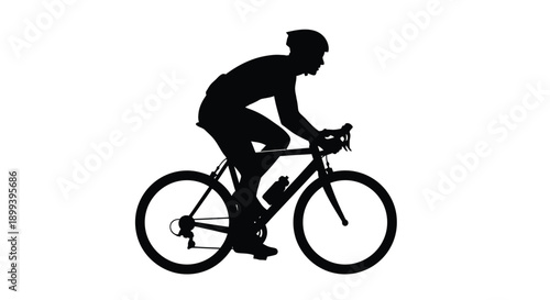 Silhouette of a cyclist riding a road bike against a white background