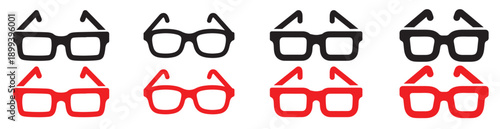 Eyeglasses Icons: Black and Red Spectacles Representing Vision, Style, and Choice