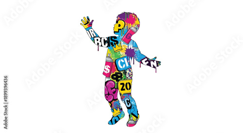 Colorful graffiti style silhouette of a child reaching upwards