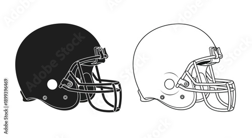 American football helmets in black fill and white outline styles