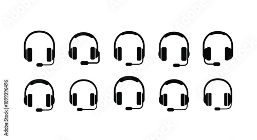 Arrangement of black headset icons in a grid pattern