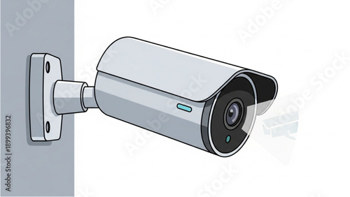 Security camera mounted on a wall capturing footage outdoors with a clear view