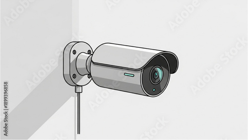 Security camera mounted on a wall, capturing footage, surveillance, camera, technology, illustration