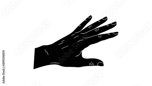 A black silhouette of a hand with fingers extended and palm facing downwards viewed from the side