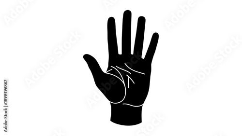 A black hand silhouette illustration with fingers raised in a gesture, viewed from the front, against a plain white background.