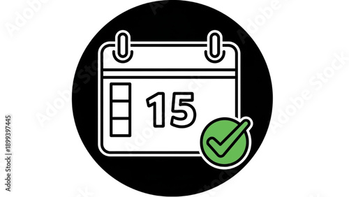 Calendar icon with checkmark indicating deadline or task completion on the 15th day