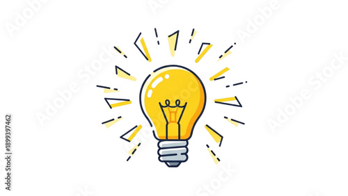 Illustration of a bright glowing lightbulb with vibrant rays emanating from it in a creative burst