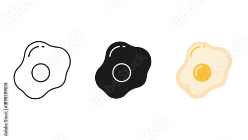 Three fried eggs in different stages of cooking Vector