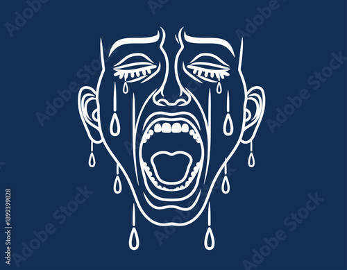 Distressed Face Crying Tears of Sorrow and Pain.