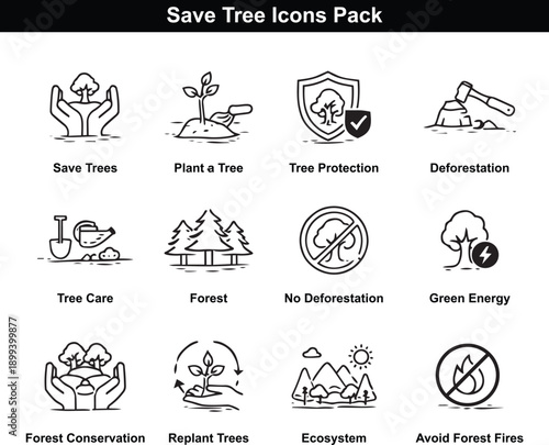 Save Trees concept icon pack vector