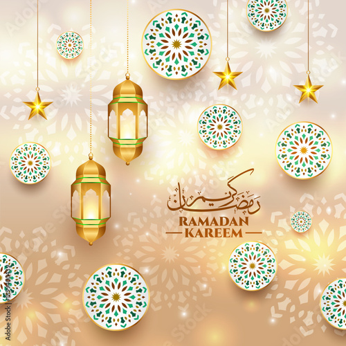 3d Ramadan golden lantern design for greetings. Islamic lantern for Ramadan and Eid Mubarak festival 