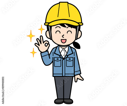 OKするヘルメットをかぶった現場監督の女性