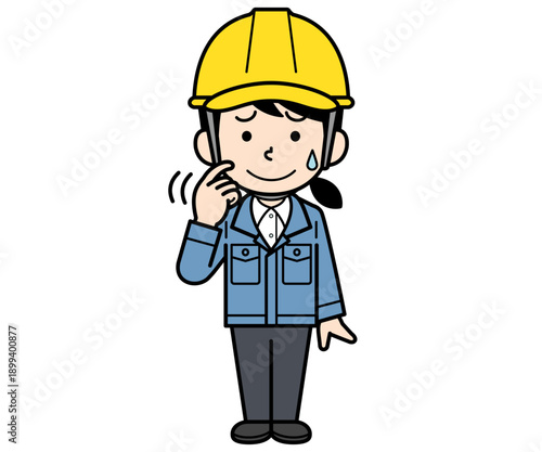 動揺するヘルメットをかぶった現場監督の女性