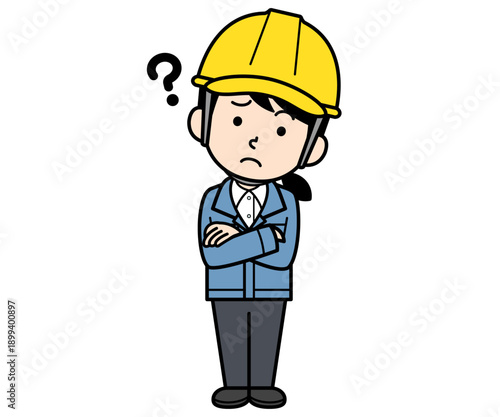 疑問に思うヘルメットをかぶった現場監督の女性