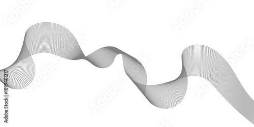 Minimalist white and silver ribbon curves create an elegant wave illustration with a fluid smoke pattern and blue light motion on a white vector backdrop