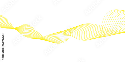 Abstract yellow wave background featuring a digital vector design with flowing blue lines and a gradient curve pattern to create a modern motion texture wallpaper
