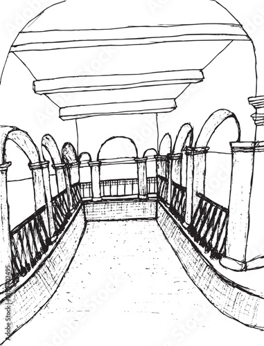 Sketch of a Japanese communal bath (sento) from the early 1900s