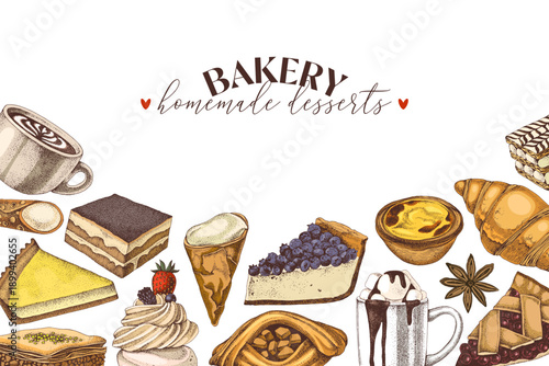 Bakery sketched menu template vector