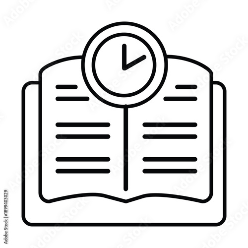 Icon of an open book with a clock, symbolizing career assessment and talent evaluation