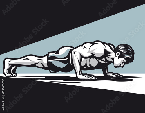 Man Performing Push Ups Exercise for Strength Training.